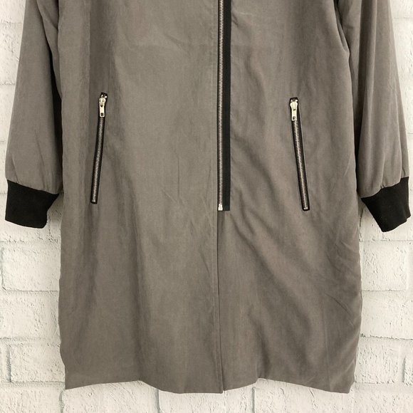 J.O.A. Chelsea Longline Bomber Jacket Size S Wool Lining Gray Asymmetrical Zip - Picture 5 of 10